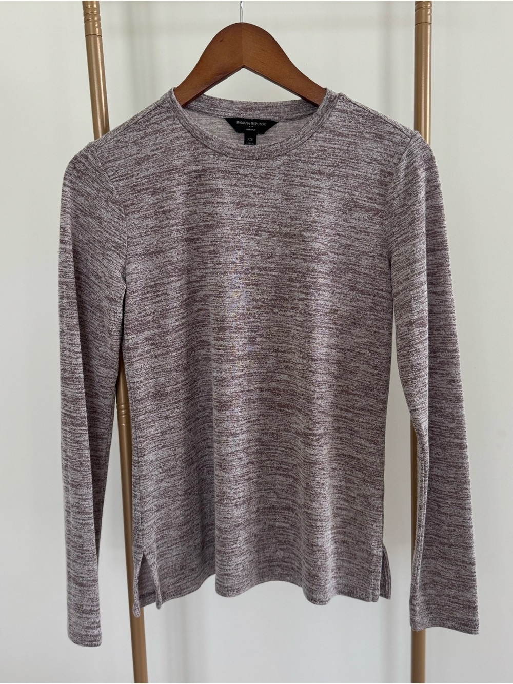 Banana Republic Marled Mauve Gray Long Sleeve Crew